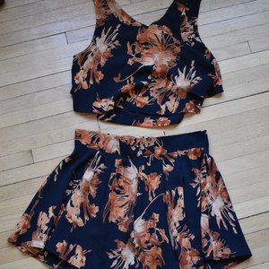 Navy Floral Two-piece Romper Set
